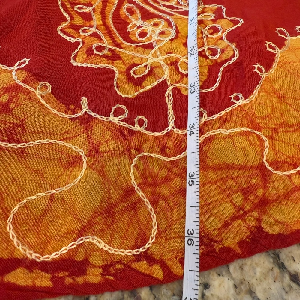 S.R. Fashions red embroidered gauzy midi dress free size - Picture 5 of 13